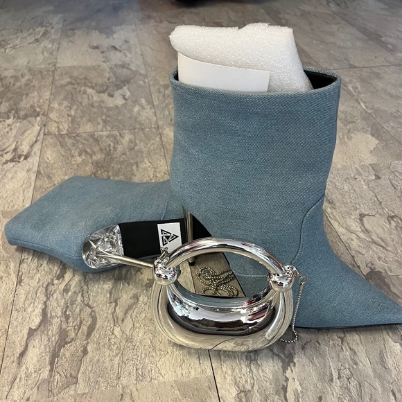 Light Blue Denim Ankle Booties with Clear Stiletto Heels 10 - Picture 2 of 2